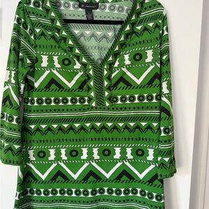 INC International Concepts Green and White Patterned Tunic